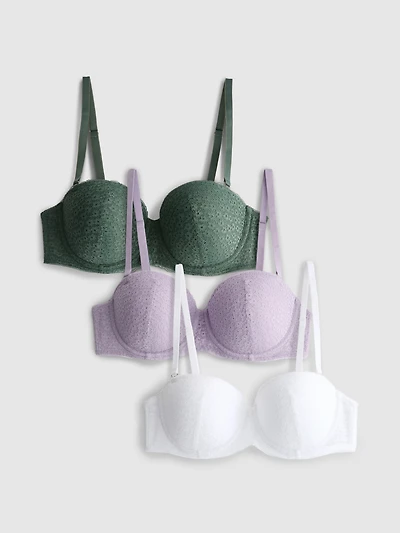 3pk A-E Lace Balcony Bras