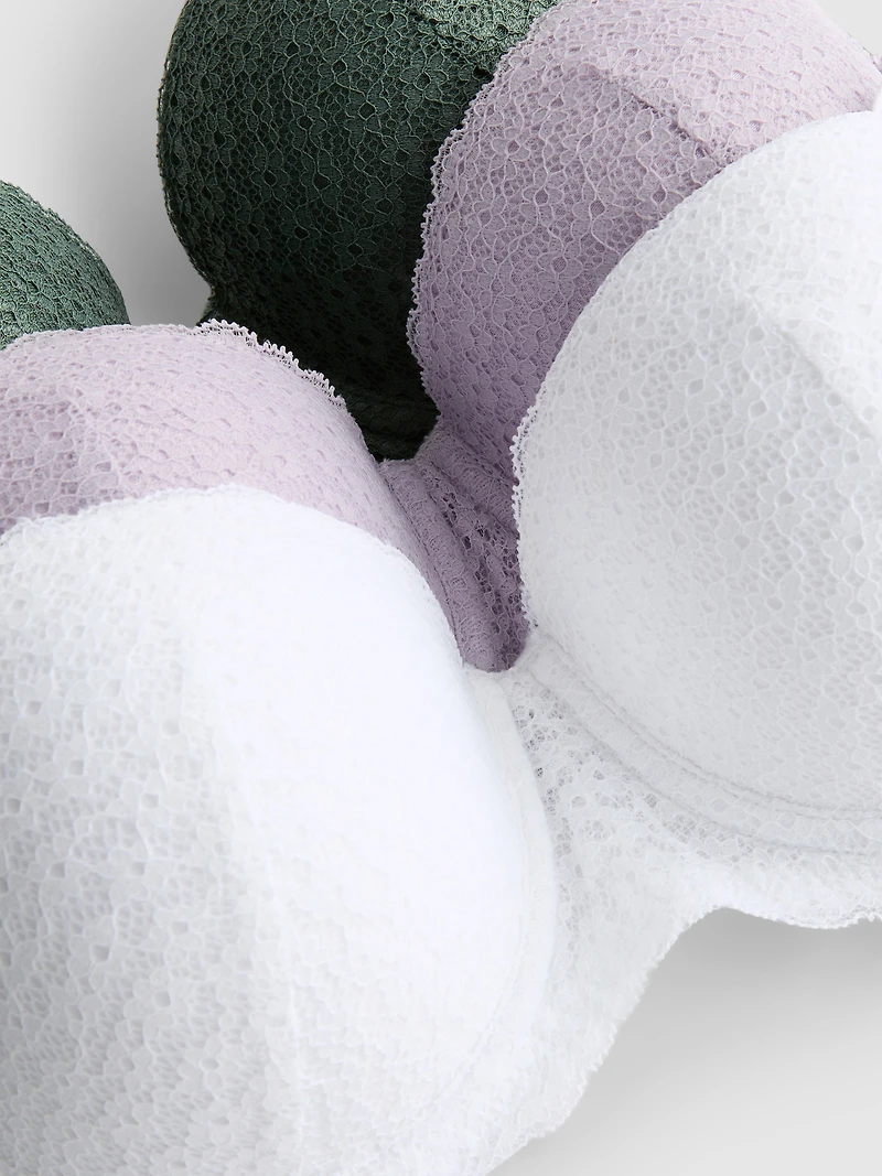 3pk A-E Lace Balcony Bras