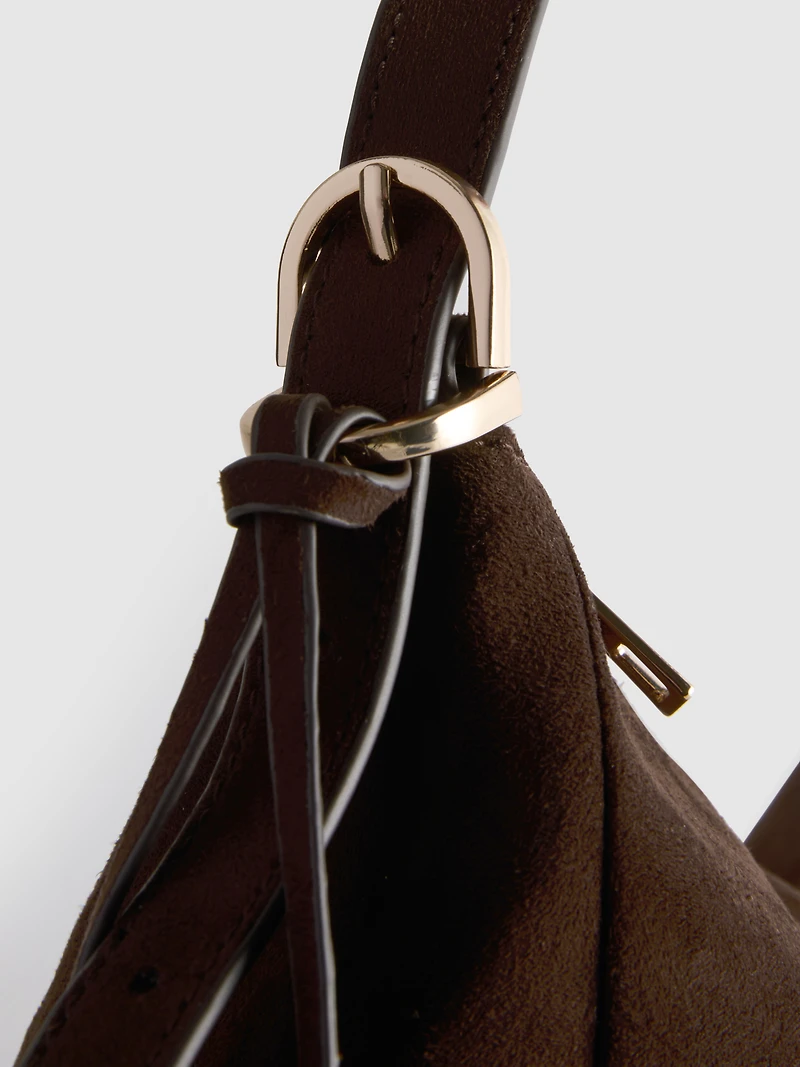 Paula Echevarría Faux Suede Curved Shoulder Bag