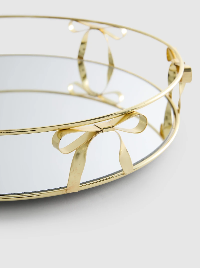 Mirrored Tray With Metallic Bow Detailing