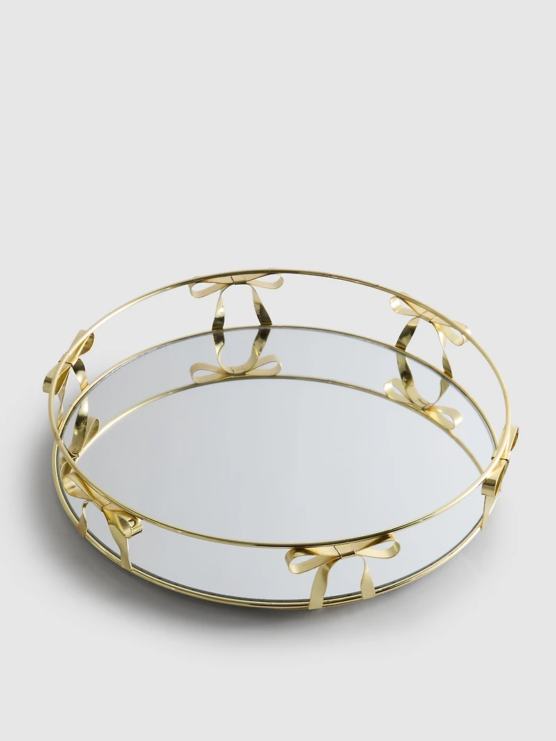 Mirrored Tray With Metallic Bow Detailing