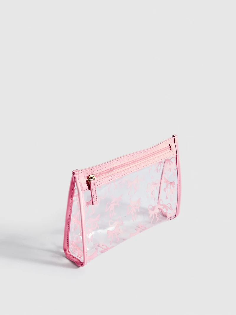 Transparent Bow Print Makeup Bag