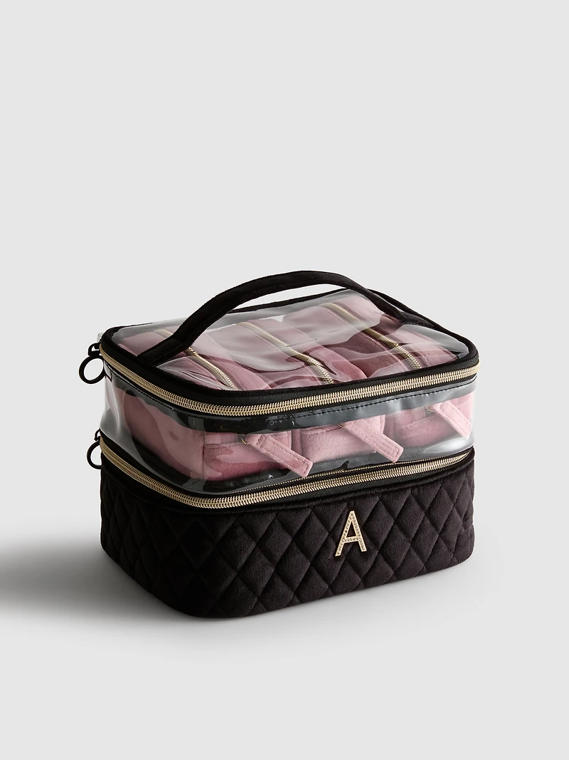 4-Piece Velvet Initial Vanity Case