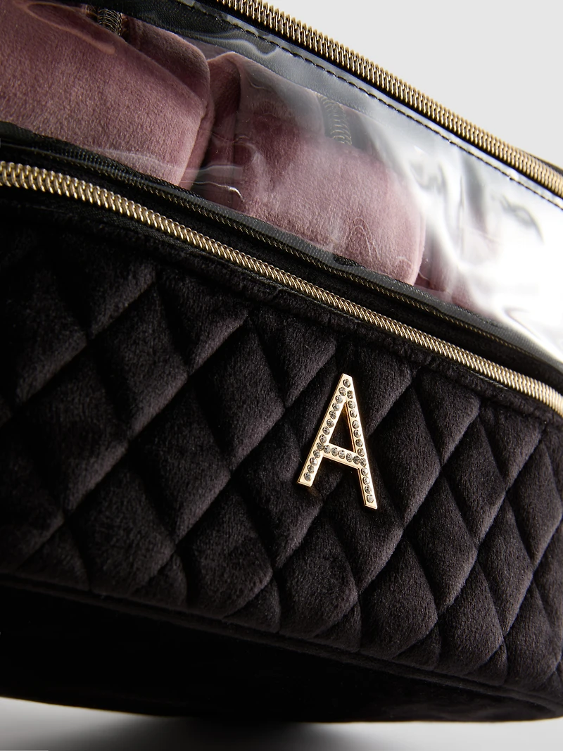 4-Piece Velvet Initial Vanity Case