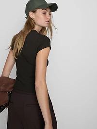 Cap Sleeve Button Down Tee