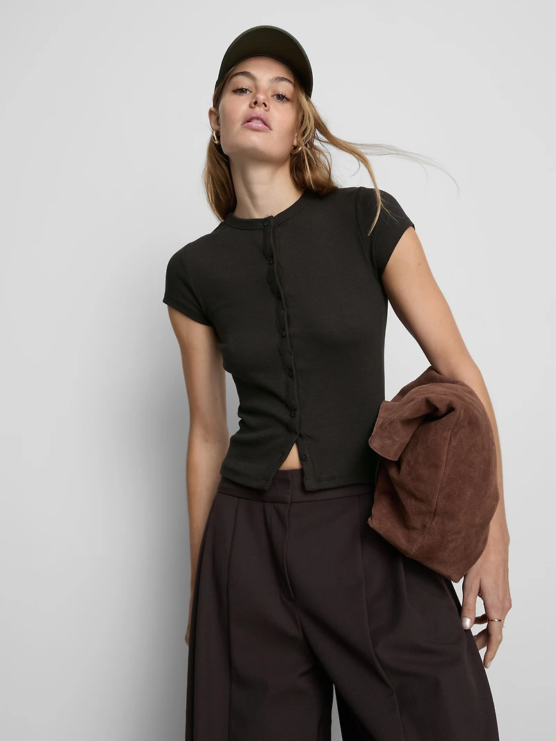 Cap Sleeve Button Down Tee