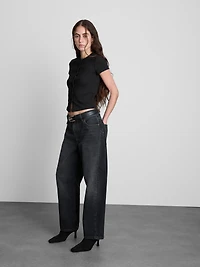 Ribbed Button-Up T-Shirt