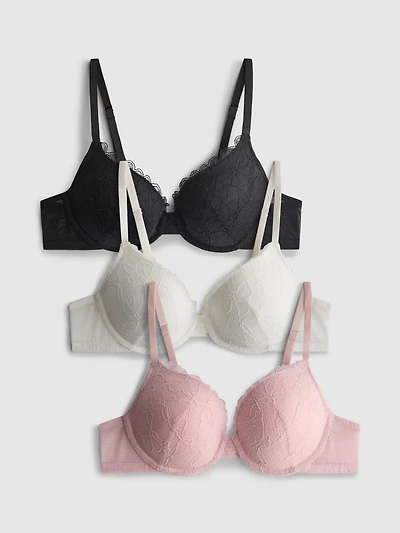3pk All-Over Lace Push-Up Bras