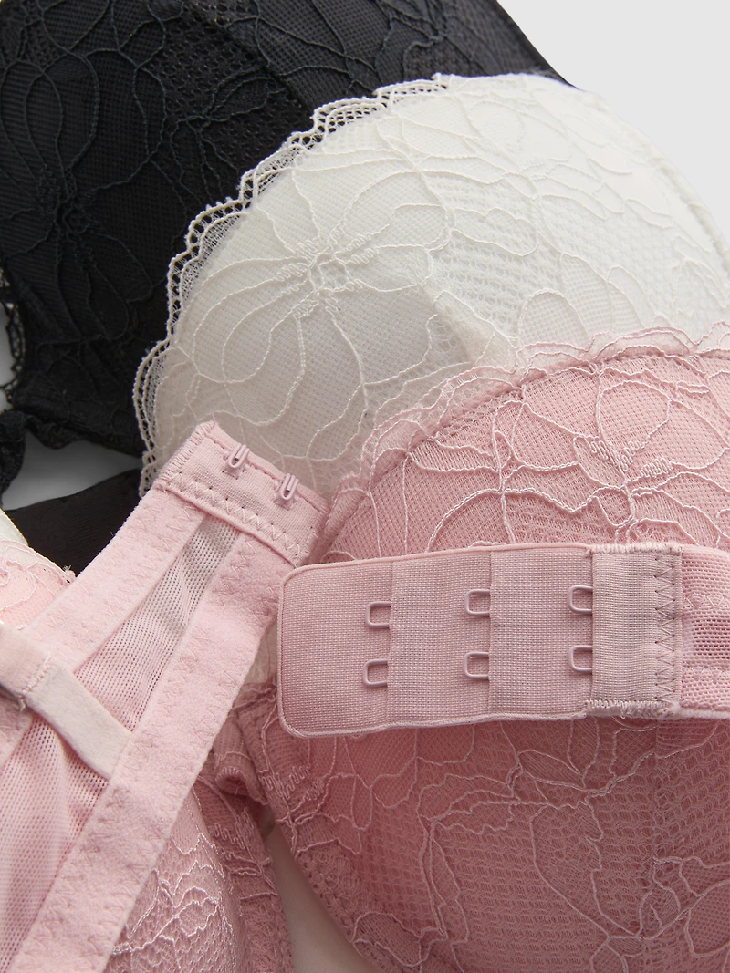 3pk All-Over Lace Push-Up Bras