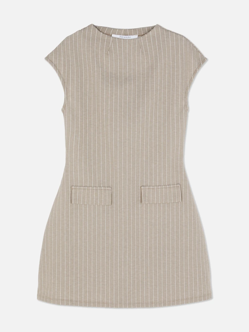Round Neck Pinstripe Mini Dress