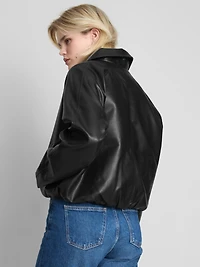 Relaxed Faux Leather Bomber Jacket