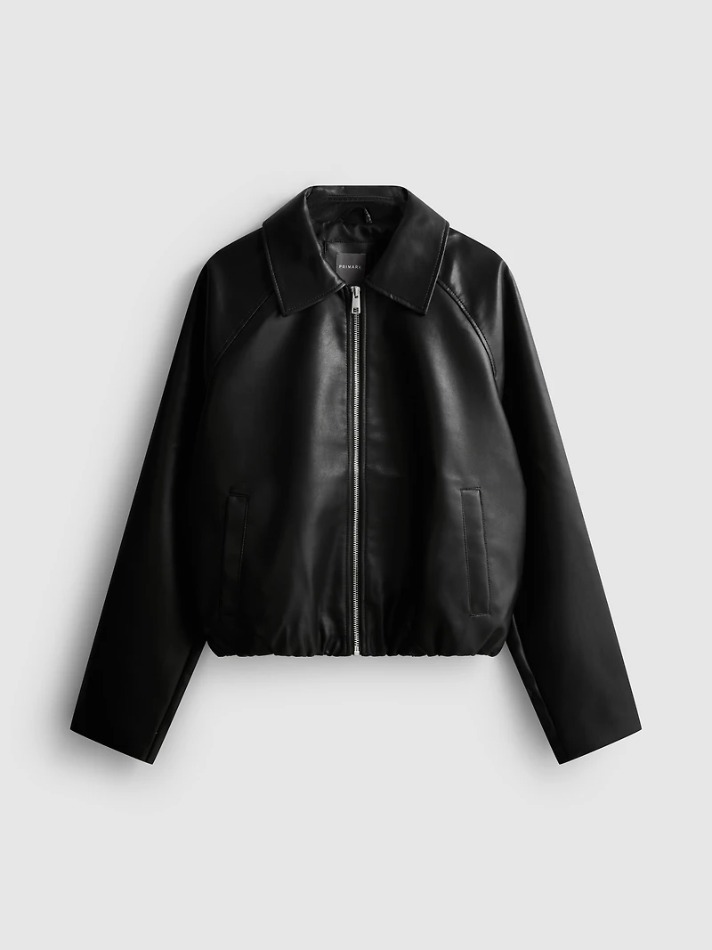 Relaxed Faux Leather Bomber Jacket