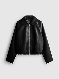 Relaxed Faux Leather Bomber Jacket