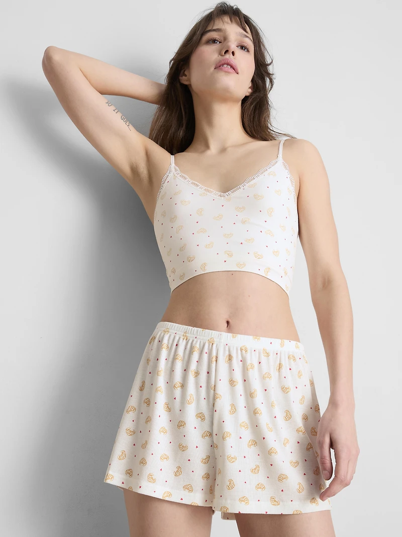 Printed Ribbed Pajama Shorts