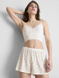 Printed Ribbed Pajama Shorts