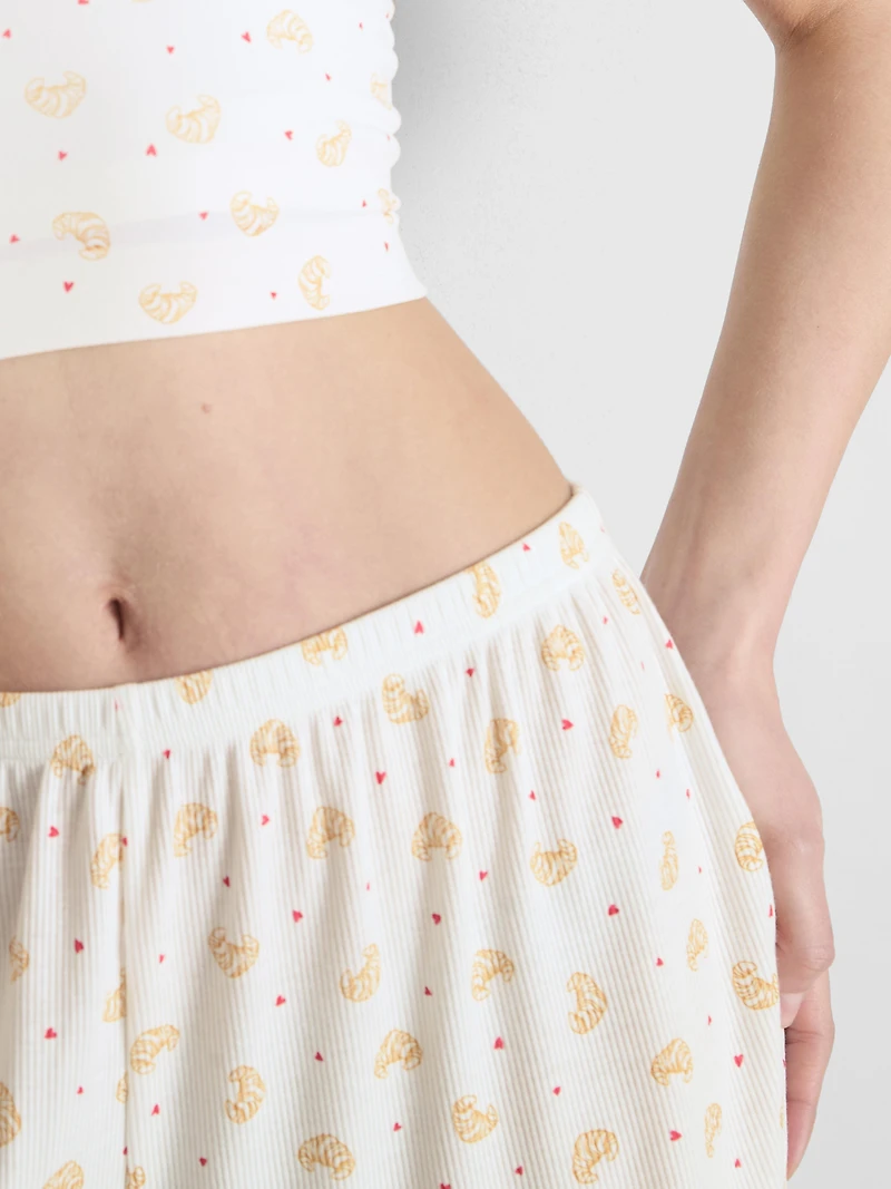 Printed Ribbed Pajama Shorts