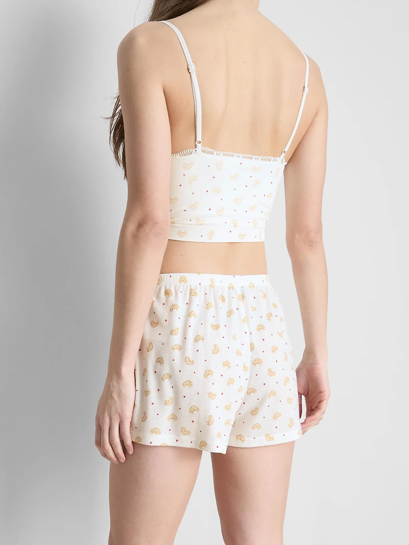 Printed Ribbed Pajama Shorts