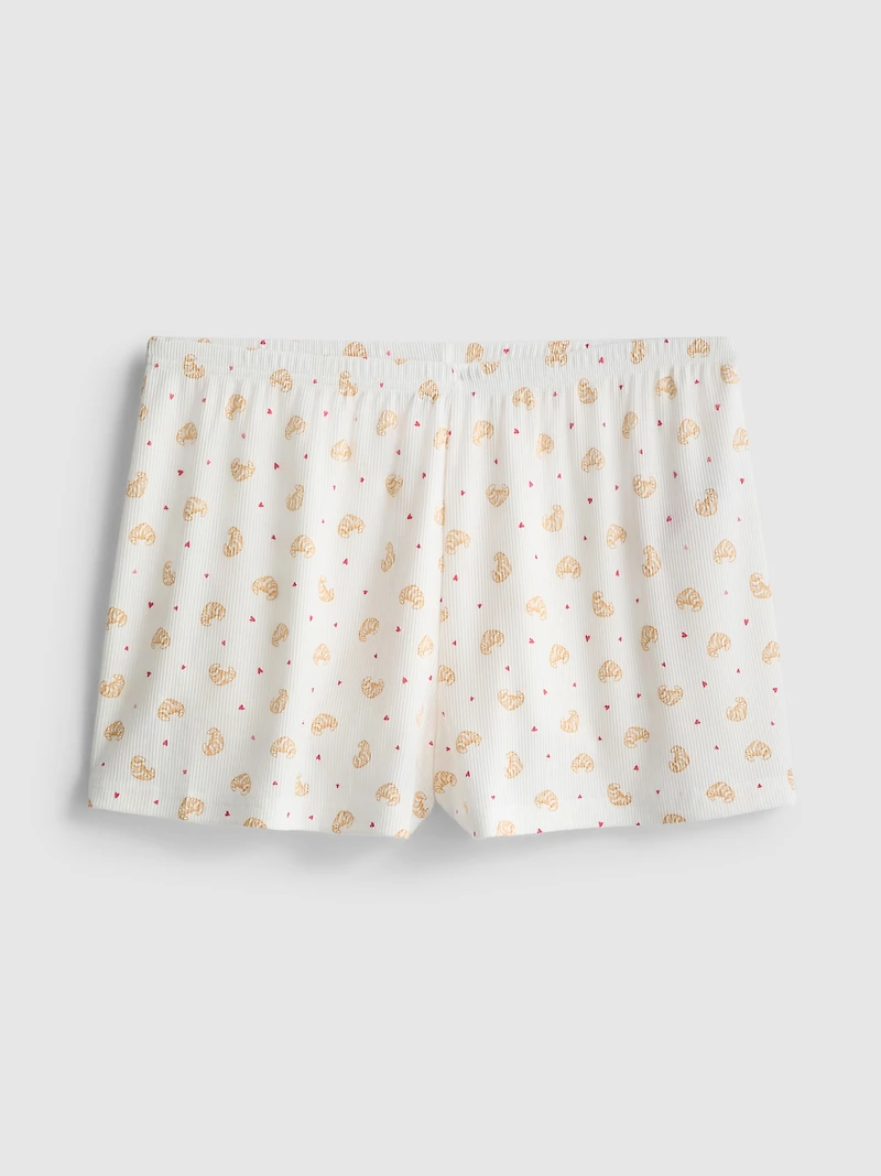 Printed Ribbed Pajama Shorts