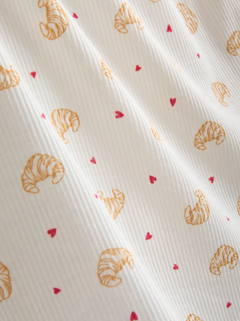 Printed Ribbed Pajama Shorts