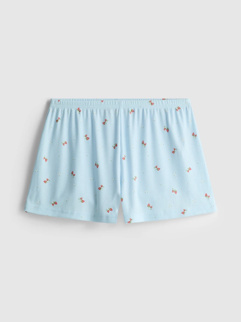 Printed Ribbed Pajama Shorts