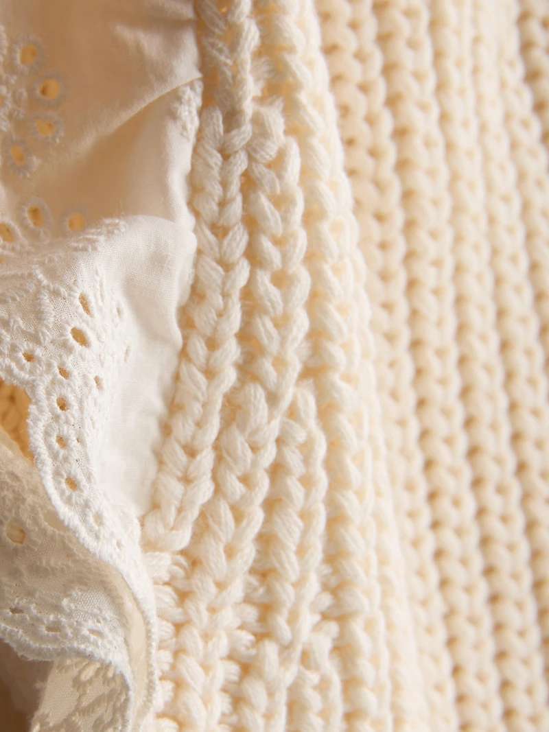 Girls Ivory 1.5-8yrs | Ruffle Broderie Anglaise Knit Tan