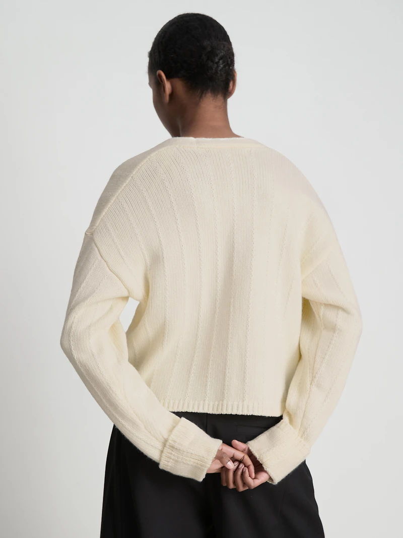 Women's Ivory V-Neck Cardigan