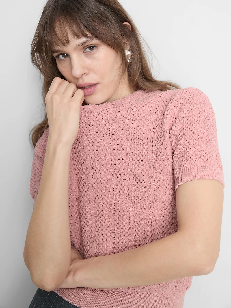 Cotton Blend Frill Neck Tee