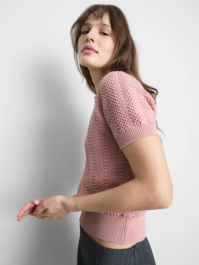 Cotton Blend Frill Neck Tee