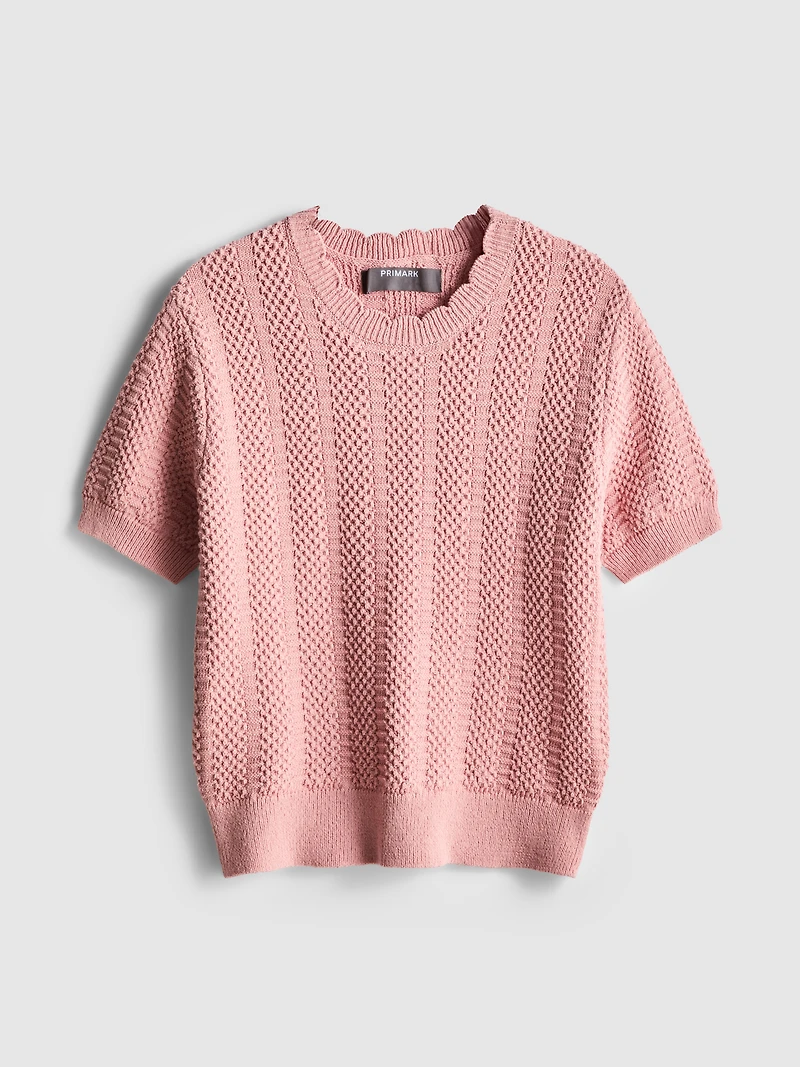 Cotton Blend Frill Neck Tee