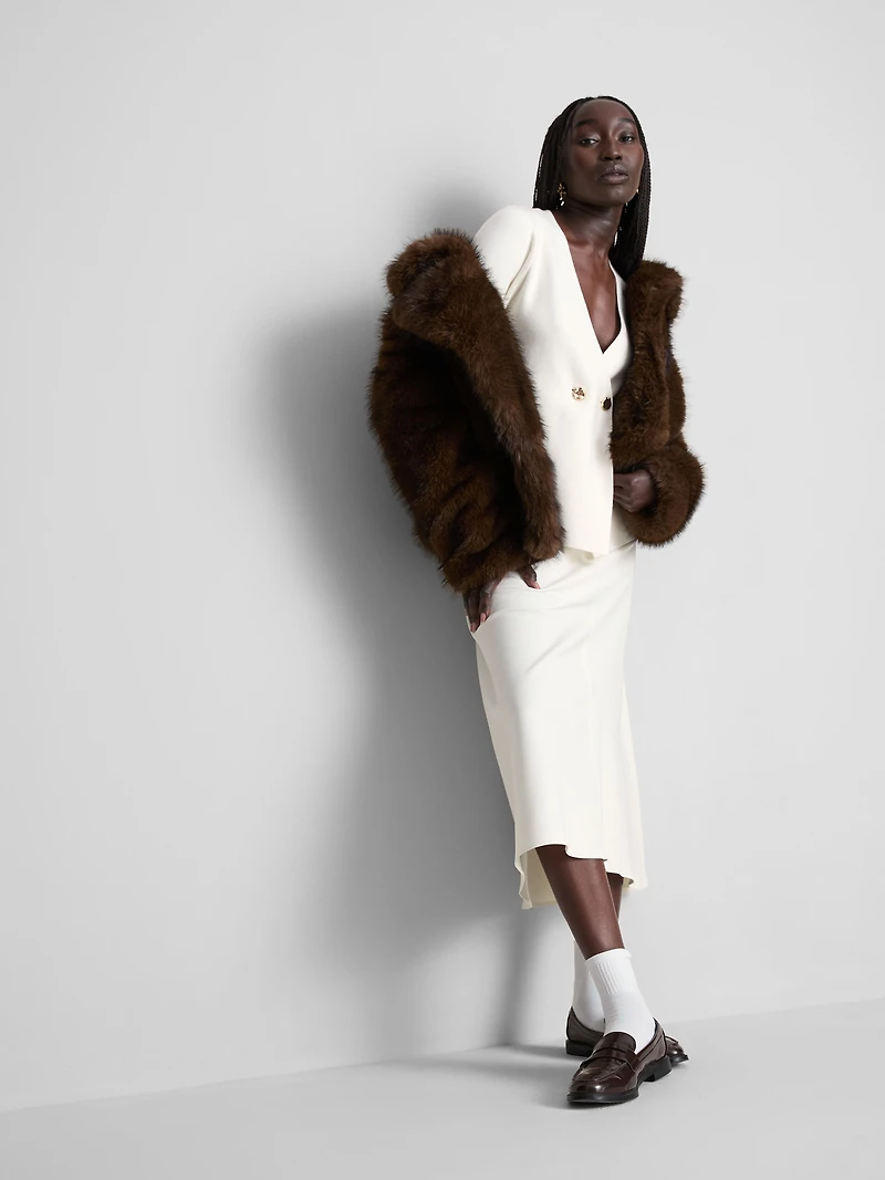 Women's Ivory Double-Breasted V-Neck Cardigan