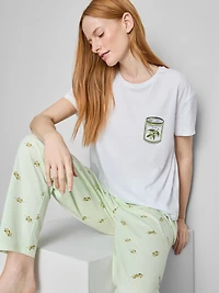 Cotton Crew Neck Printed Pajamas