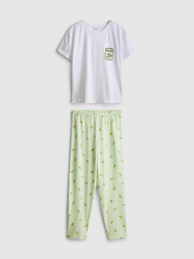 Cotton Crew Neck Printed Pajamas