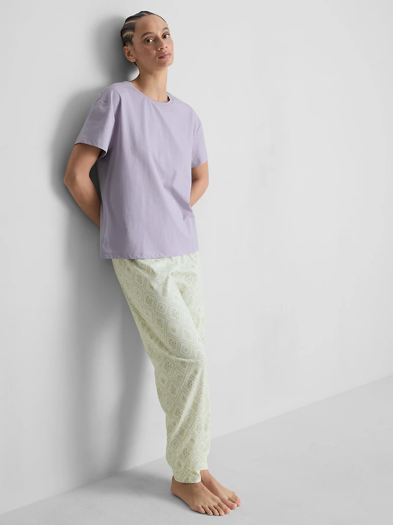 Cotton Crew Neck Printed Pajamas