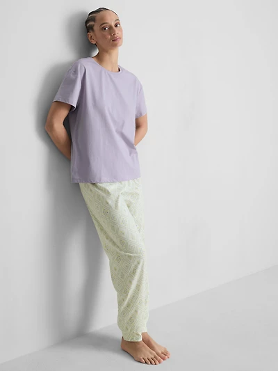 Cotton Crew Neck Printed Pajamas