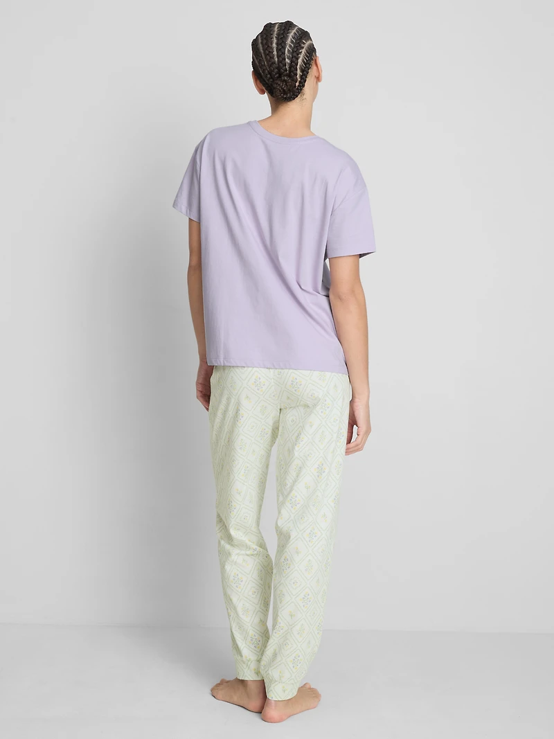 Cotton Crew Neck Printed Pajamas