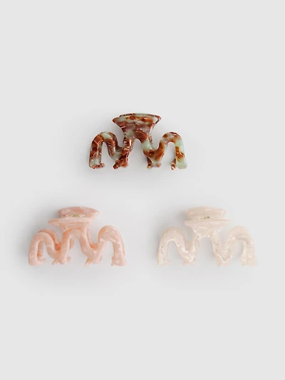 3pk Wavy Claw Clips