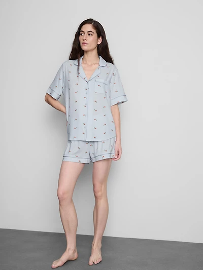 Women's Light Blue Printed Short Boyfriend Pajamas