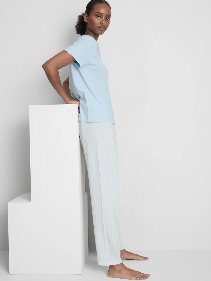 T-Shirt and Striped-Bottom Pajamas