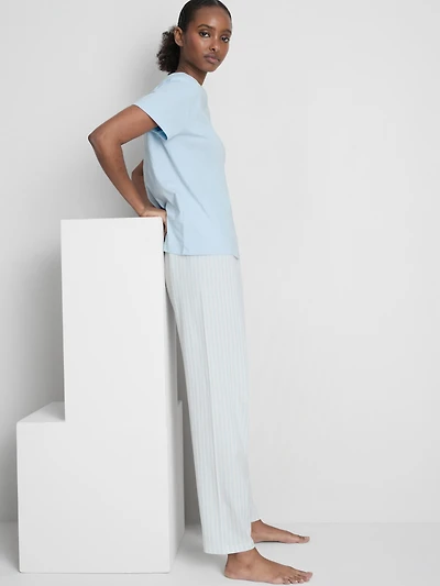 T-Shirt and Striped-Bottom Pajamas