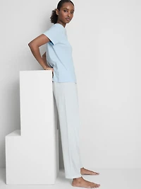 T-Shirt and Striped-Bottom Pajamas