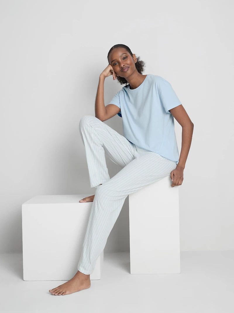 T-Shirt and Striped-Bottom Pajamas