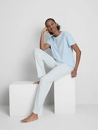 T-Shirt and Striped-Bottom Pajamas