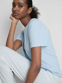 T-Shirt and Striped-Bottom Pajamas