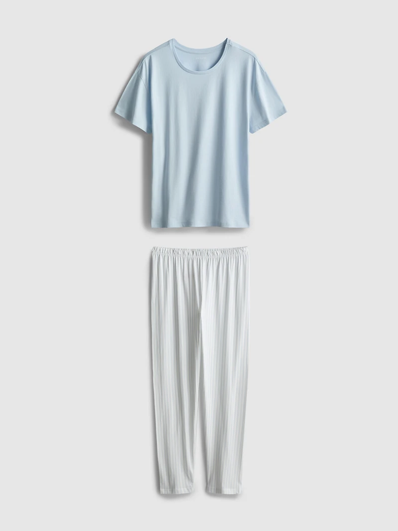 T-Shirt and Striped-Bottom Pajamas