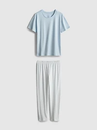 T-Shirt and Striped-Bottom Pajamas