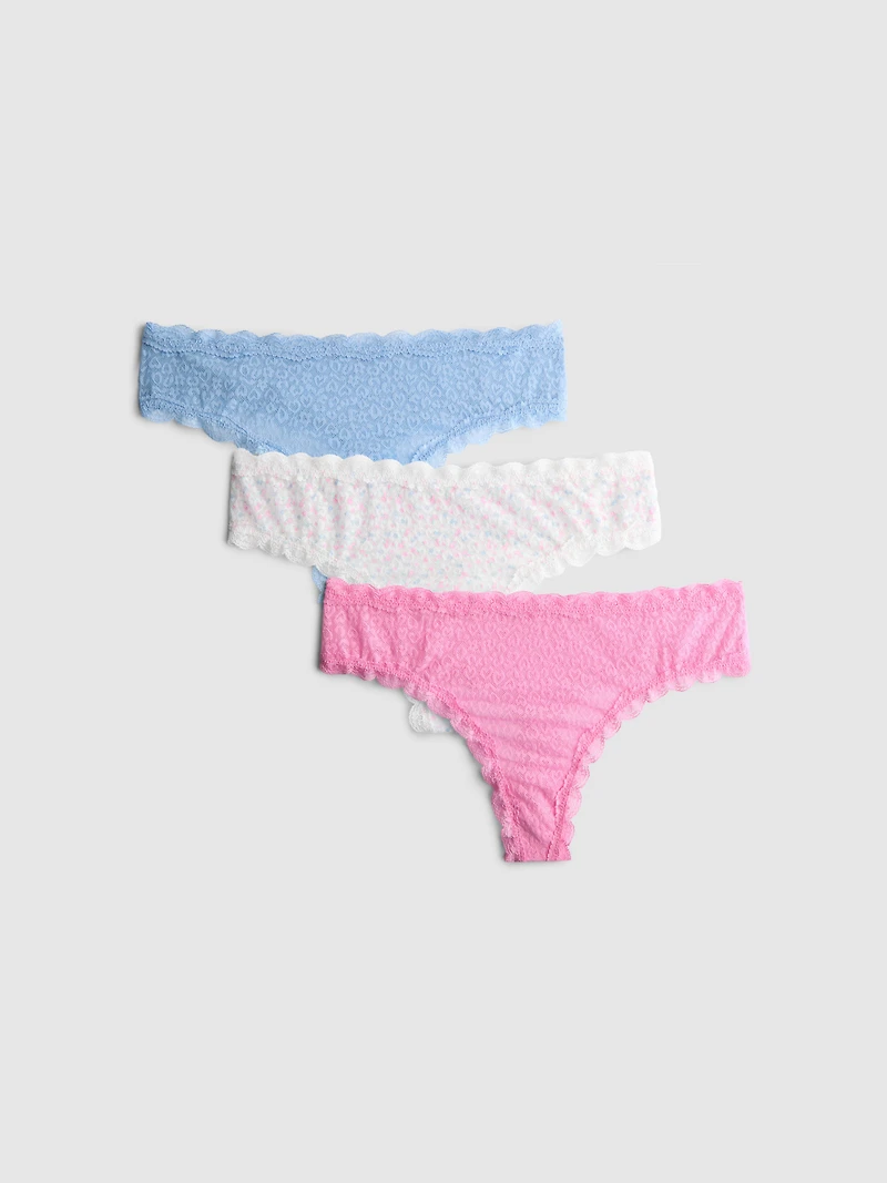 3pk All-Over Lace Thongs