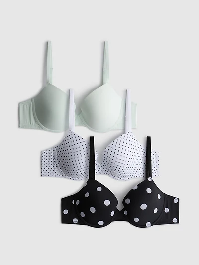 3pk A-E Printed T-Shirt Bras