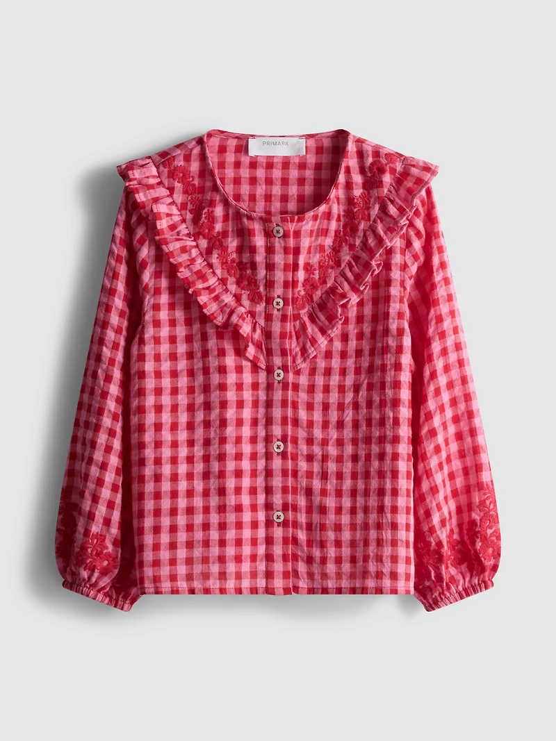 1.5-8yrs | Gingham Check Embroidered Blouse
