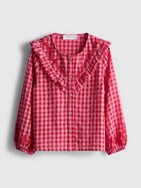 1.5-8yrs | Gingham Check Embroidered Blouse