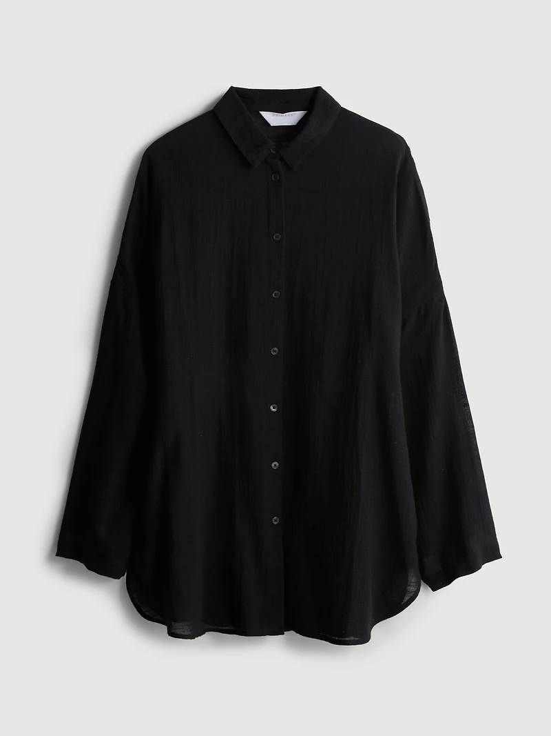 Women's Black Button-Down Beach Shirt